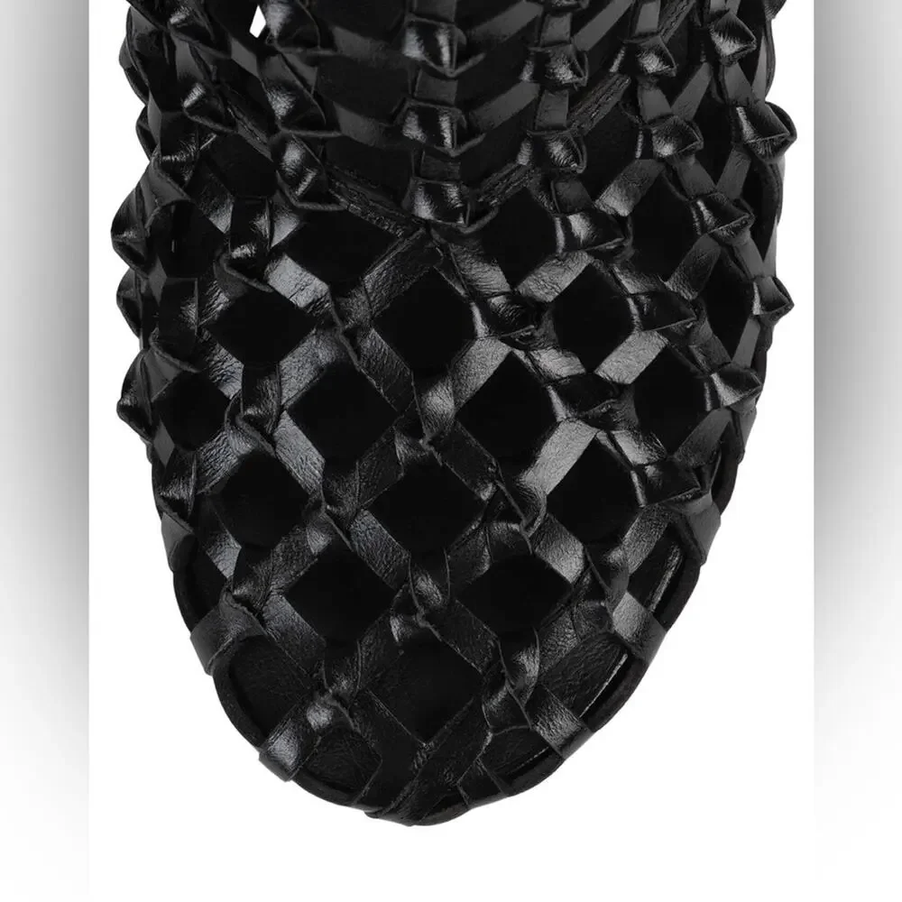 Free People Jeffrey Campbell Loom Cage Knot Block Heel Boot Black Leather 9.5 - Picture 4 of 9